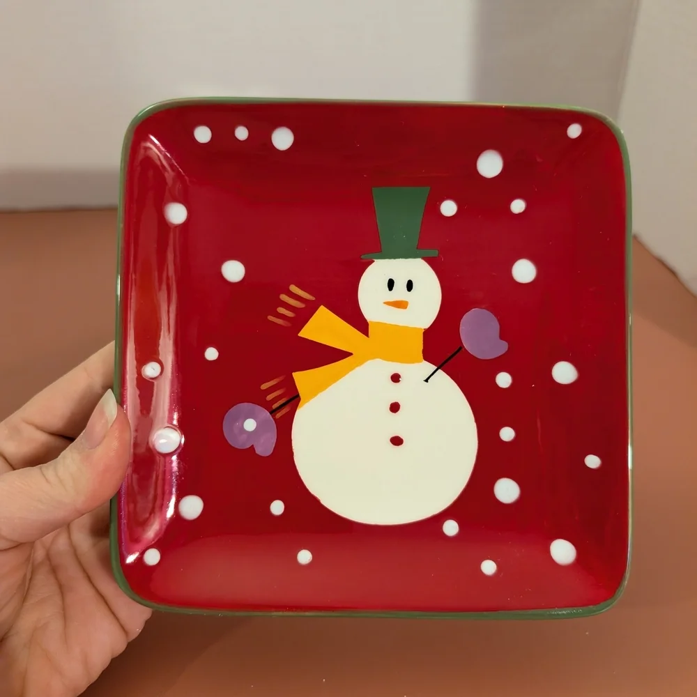 Pier 1 Imports Hand-Painted Set of 4 Snowball Square Appetizer Plates Set